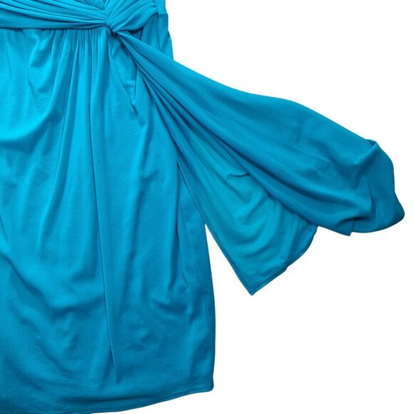 Turquoise sleeveless V-neck ruched dress size 8 - Picture 8 of 14